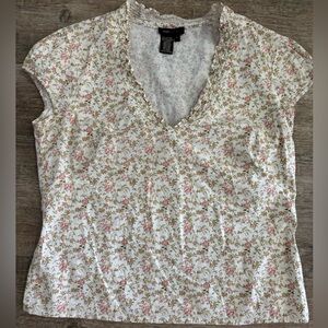 BCBG Maxazria Size Large floral top cotton spandex blend